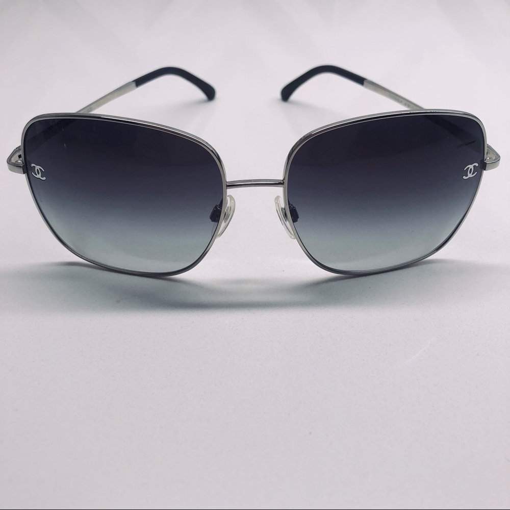 CHANEL #4191 Silvertone Metal Frame Sunglasses with Grey Lens